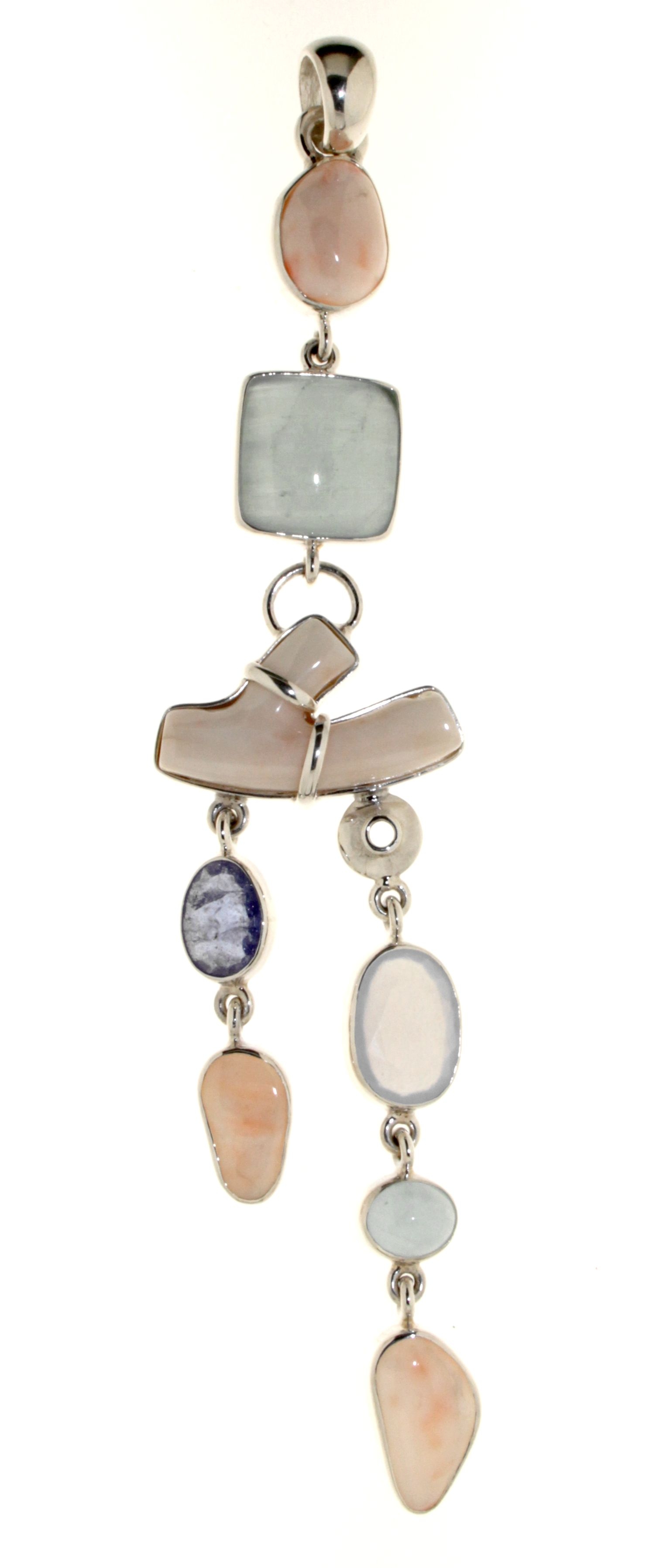 Pendant with White Coral, Aquamarine, Tanzanite an