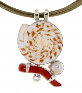 Necklace with 925 silver, shell, coral and