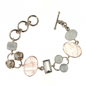 Bracciale con Acquamarina, Quarzo Rosa e Perle