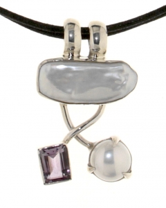 Collana con Incrocio di Fili in Argento, Perle e Ametista