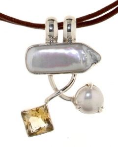 Necklace in 925 silver with freshwater Pearls and Citrine Quartz