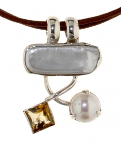 Necklace in 925 silver with freshwater Pearls and Citrine Quartz