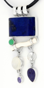 Collana con Lapis, Corallo Bianco, Pietra di Luna Arcobaleno, Crisoprasio e Tanzanite