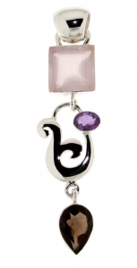 Pendente Liberty con Quarzo Rosa, Ametista e Quarzo Fum